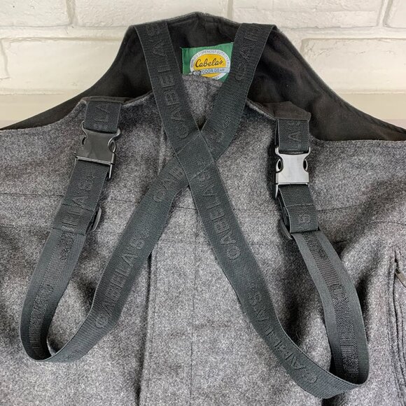 Vtg Cabelas Mens Wool Hunting Bibs 3XL Tall Gray Cargo Overalls Pants Dry Plus - Picture 2 of 15